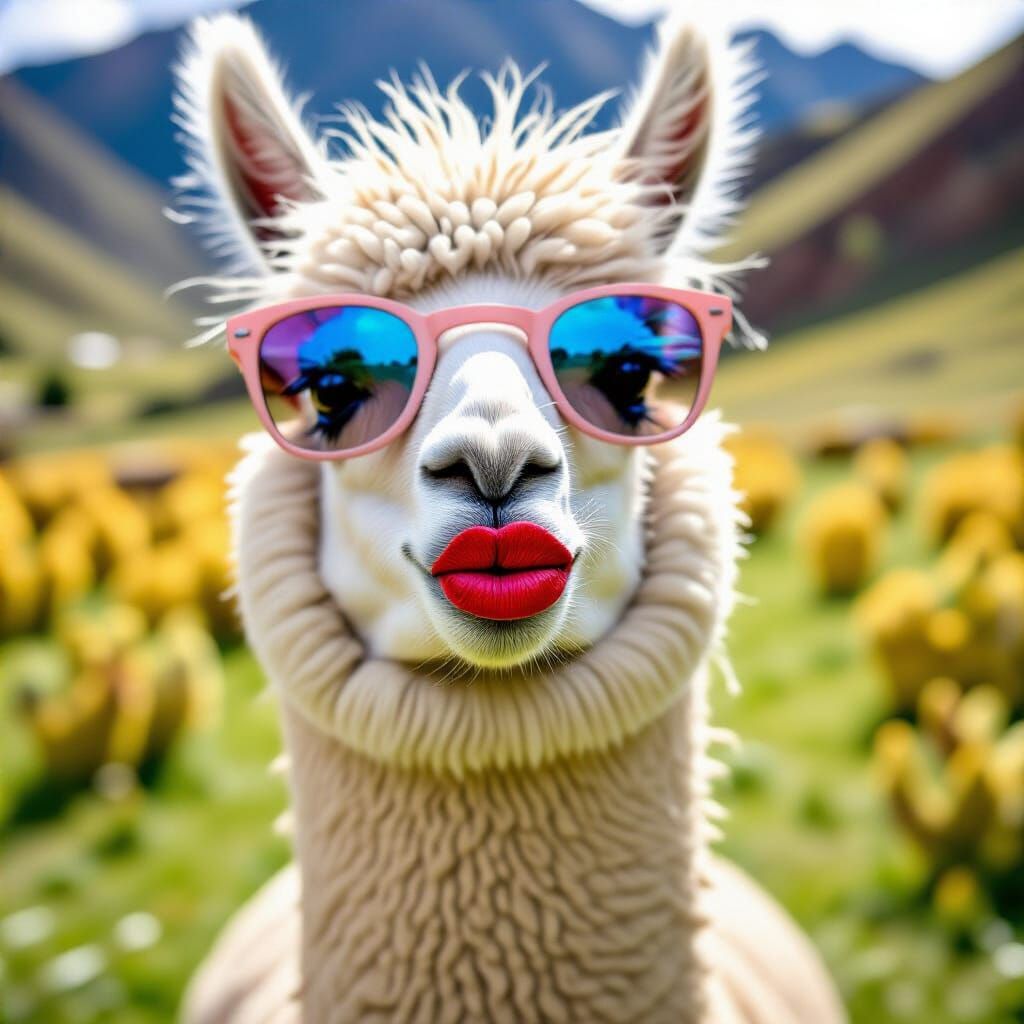silly selfie llama wears lipstick
