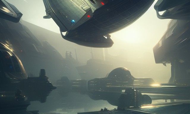 Sci-Fi Spaceship Yard in Dark Fantasy Concept Art