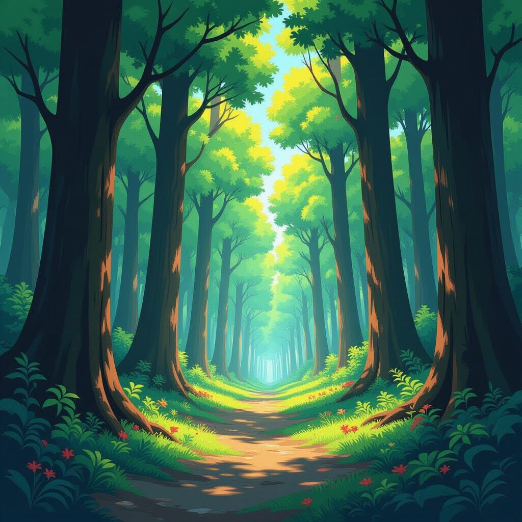Enchanted Forest Scene in Anime Style