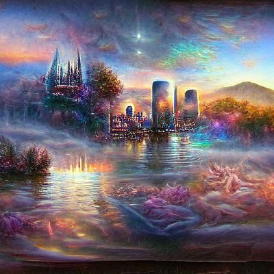 Sunset Cityscape: Holographic Astral Illustration