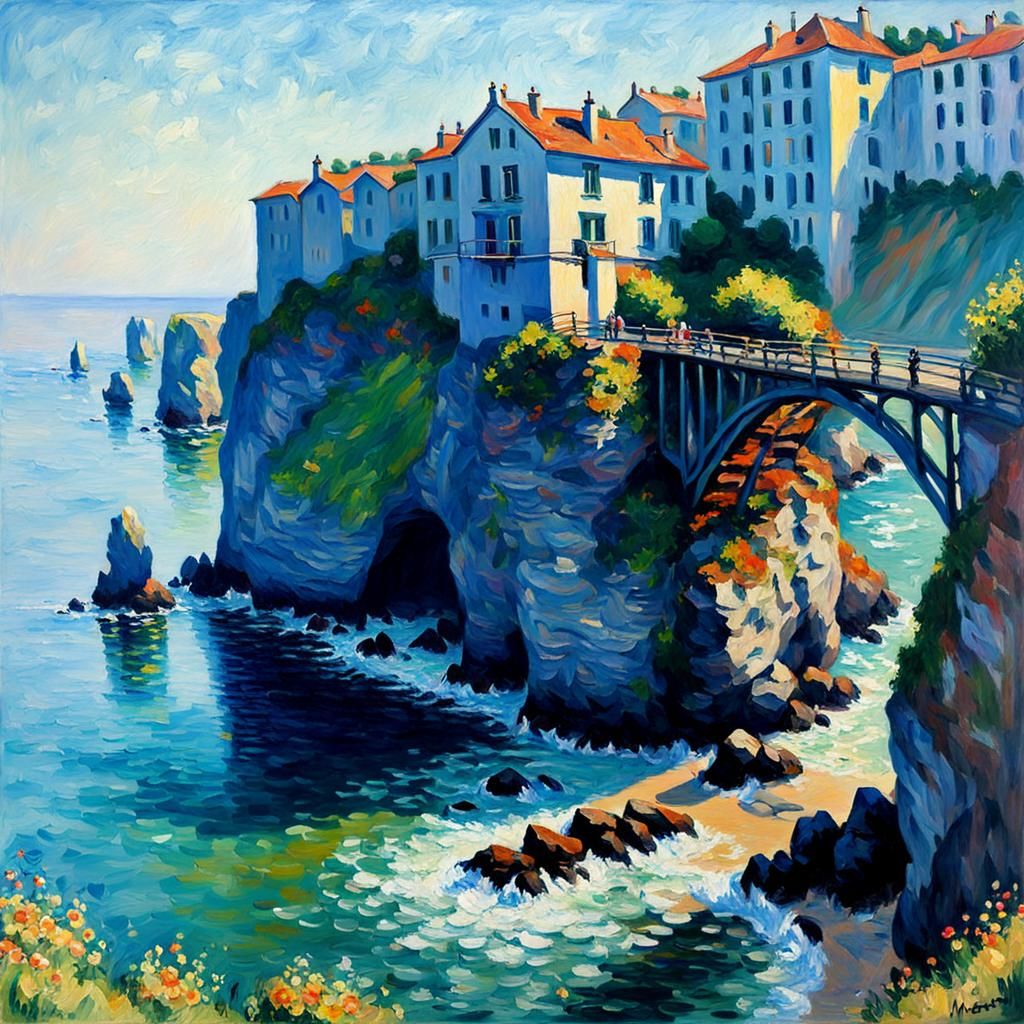 Impressionist Seascape with Bridge at Dawn