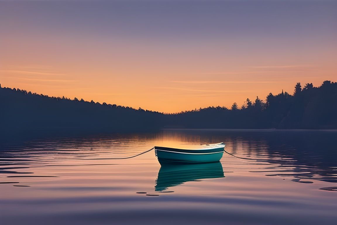 Small Boat on Lake in Romantic Digital Painting