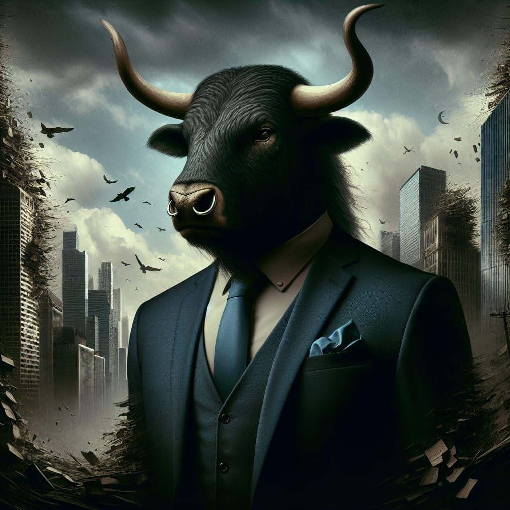 Surreal Minotaur in Suit Amidst Empty City