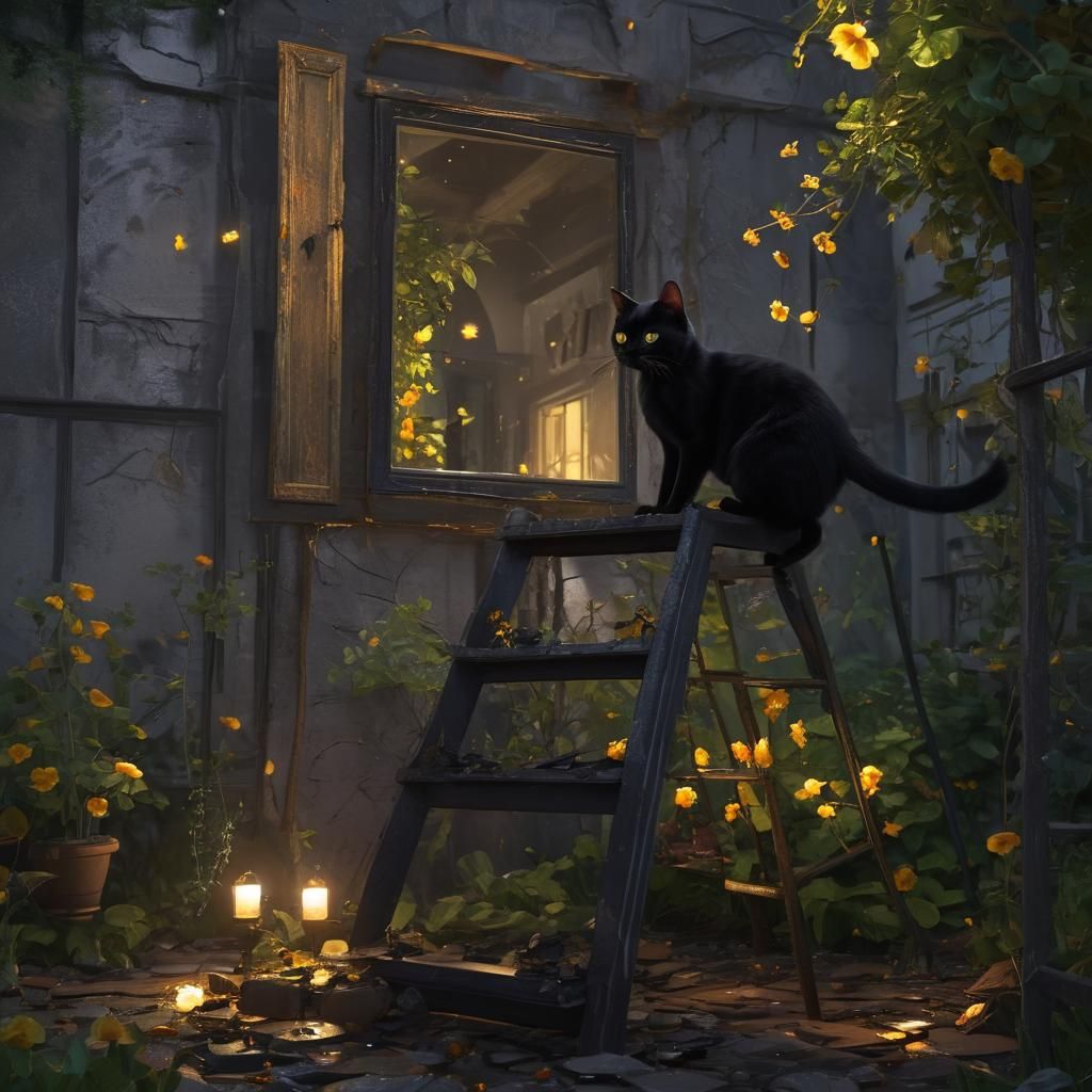Black Cat Under Ladder in Unreal Engine 5