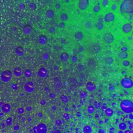 Bioluminescent Bubbles in Purple Water, Macro Photography