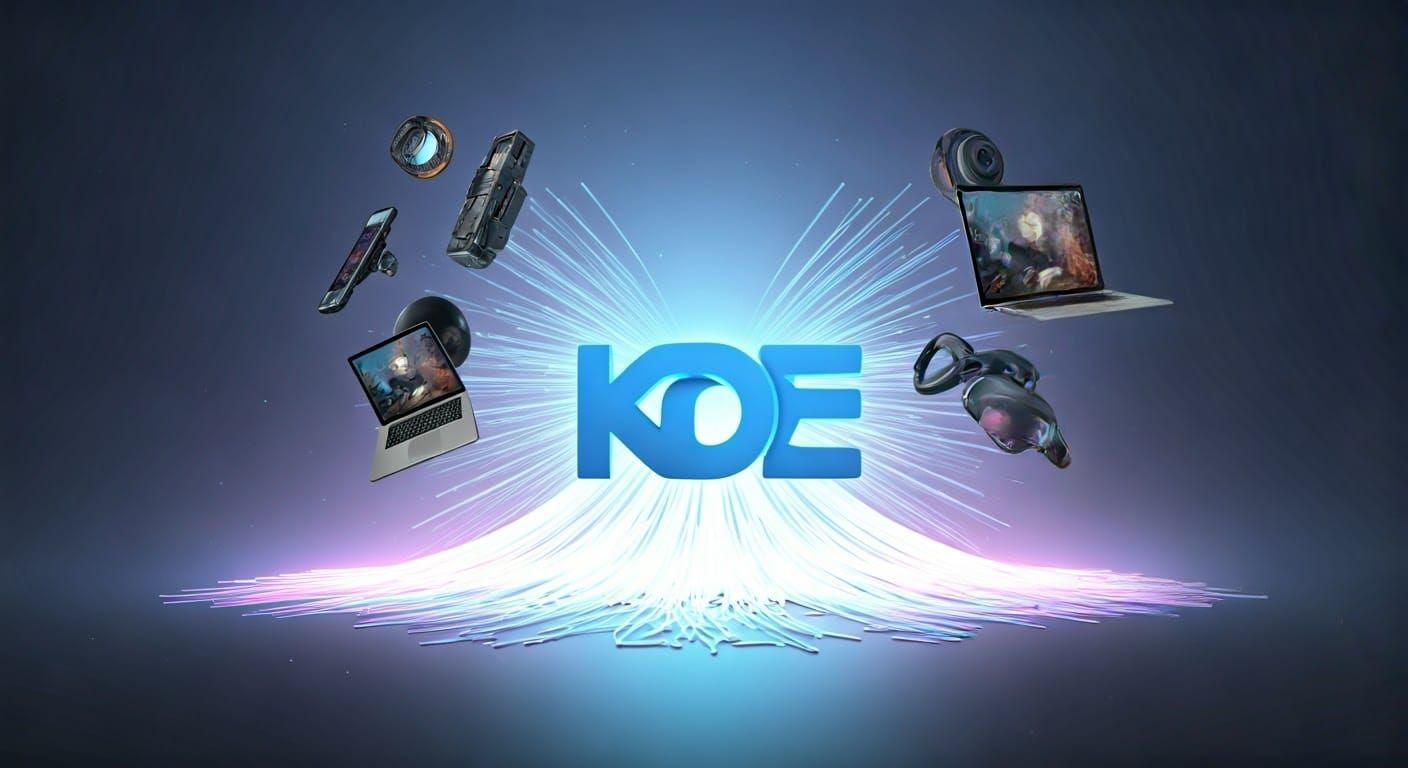 KDE Logo in Futuristic Plasma Cloud with Apps and Devices