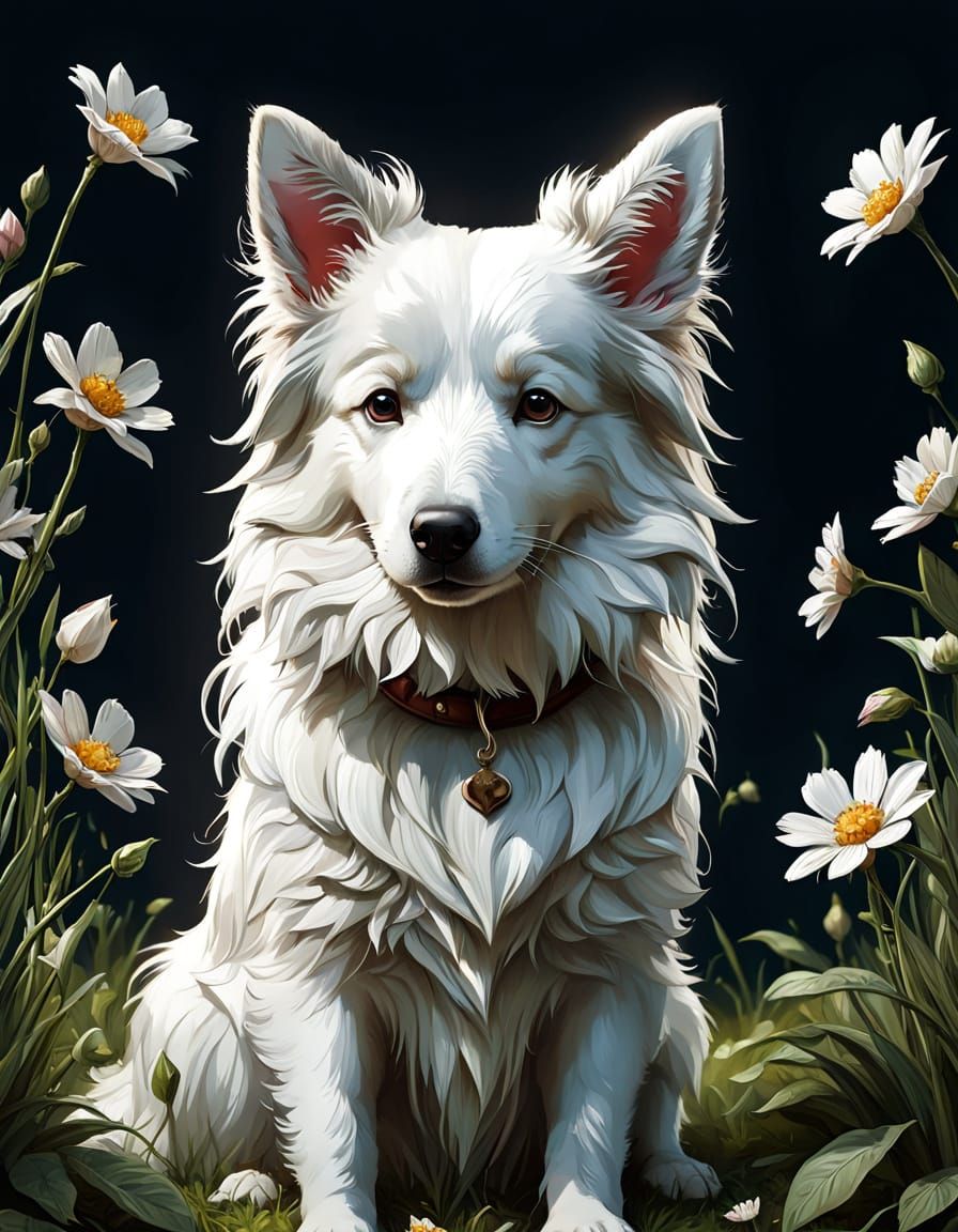 Whimsical White Shetland Sheepdog Border Collie Mix in Flora...