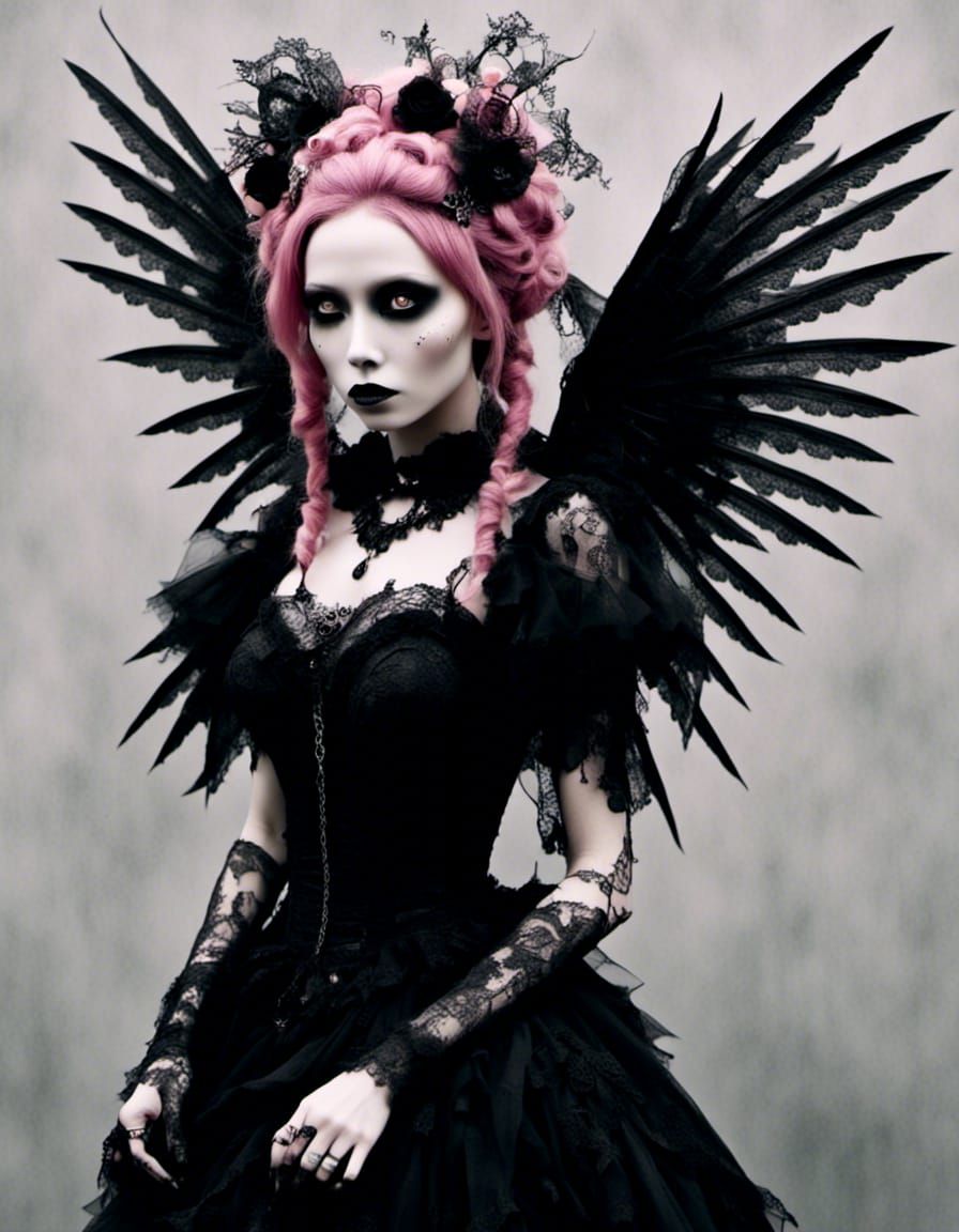 Gothic Tinkerbell with Filigree Wings and Pink Hair