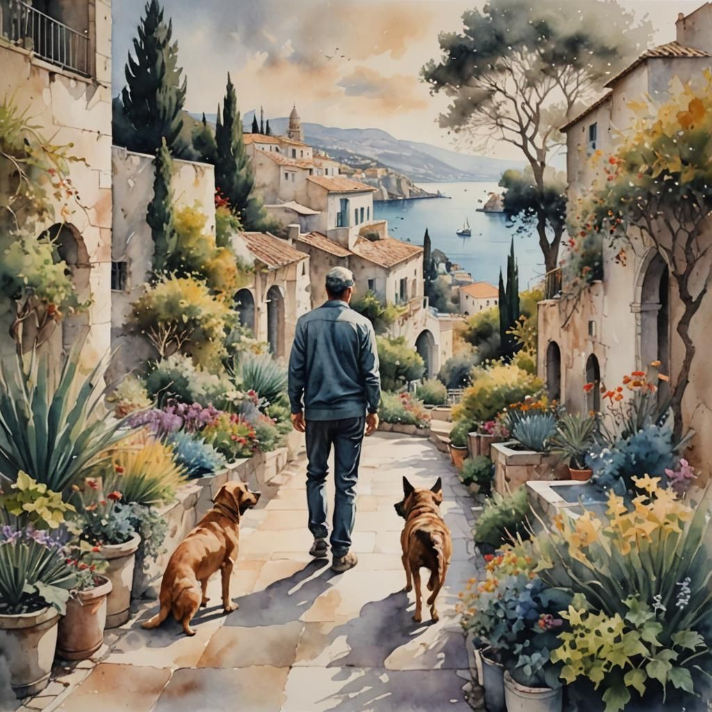 Mediterranean Harbor in Hyperrealistic Watercolor Style