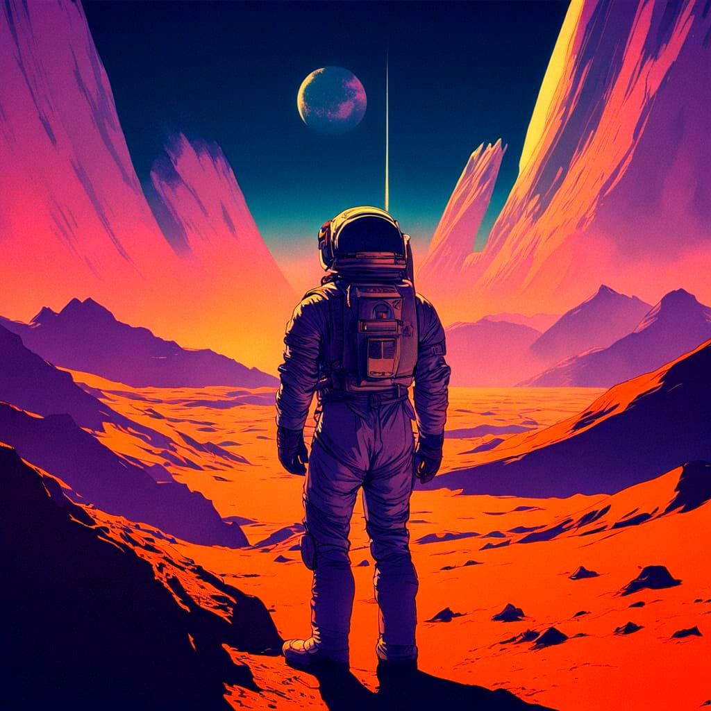 Astronaut Amidst Cosmic Wonder in Futuristic Hues
