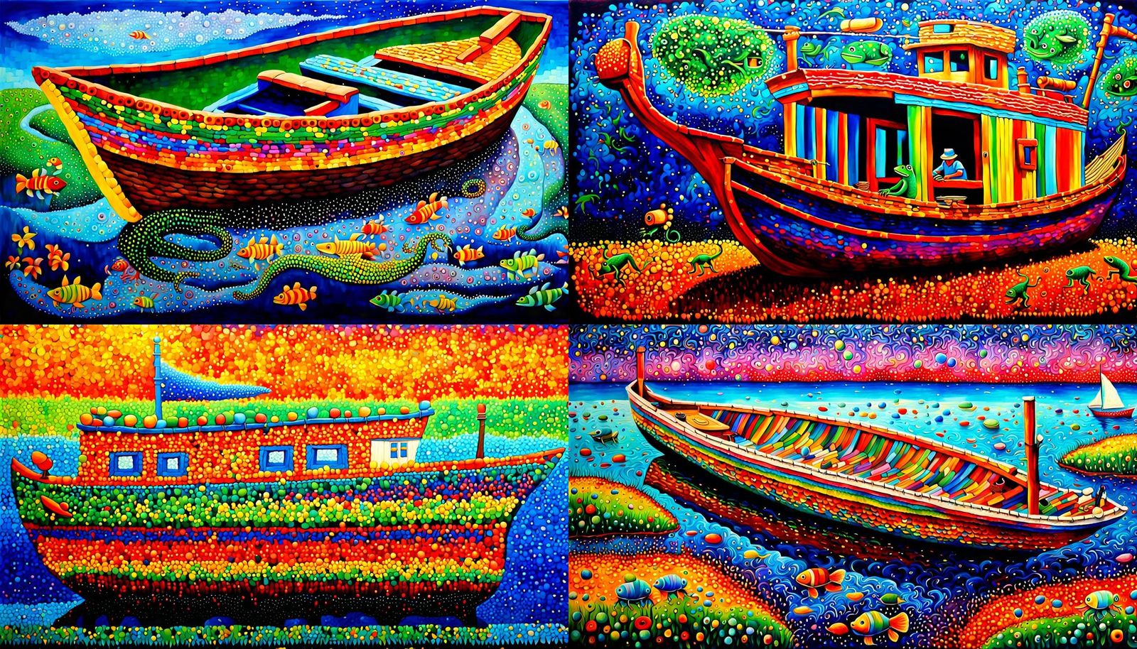 Amphibious Vehicle: Colorful Pointillist Acrylic Painting