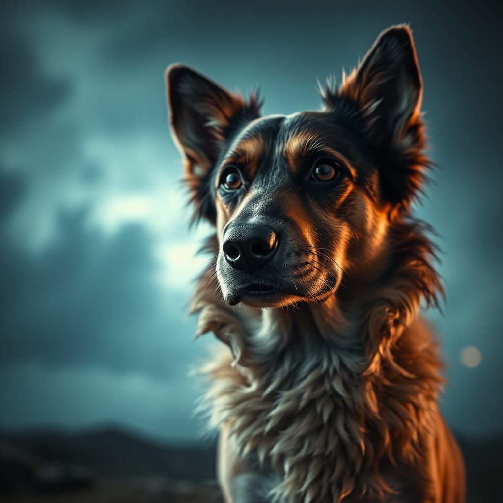 Hyperrealistic Dog Portrait in Atmospheric Sci-Fi Style