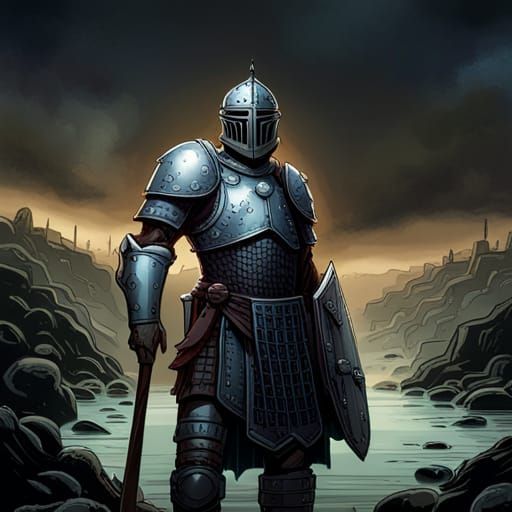 Zombie Knight in Murky Swamp: Dark Fantasy Art