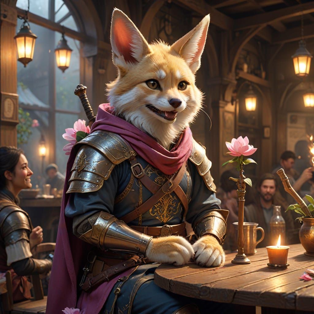 Warm Tavern Scene in Fantasy Setting with Lute Music