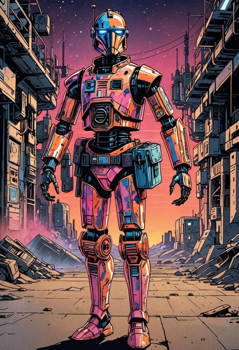 Star Wars Droid in Neo-Noir Anime Illustration