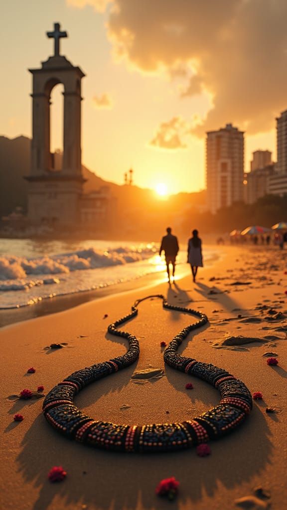 Ornate Yoruba Necklace on City Beach at Dawn