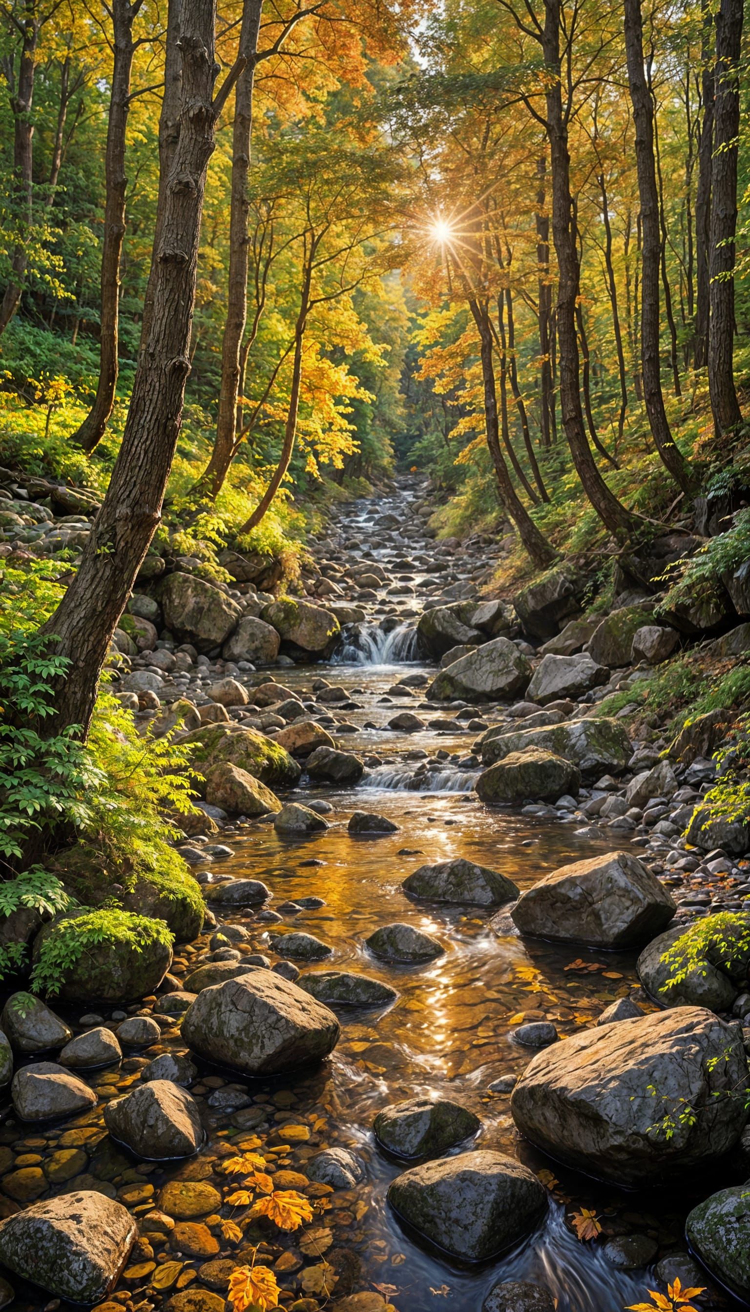 Autumn Stream: Hudson River School Landscape