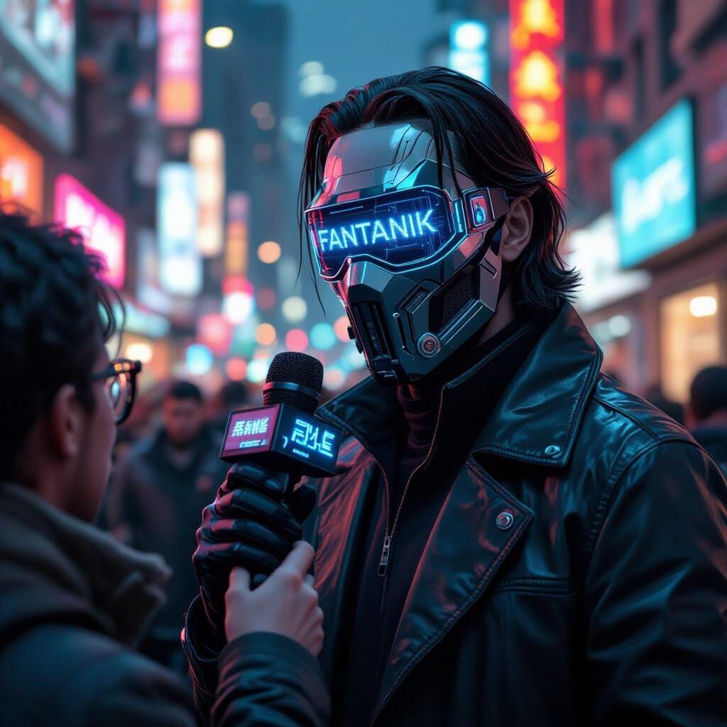 Cyberpunk Interview on a Neon Street