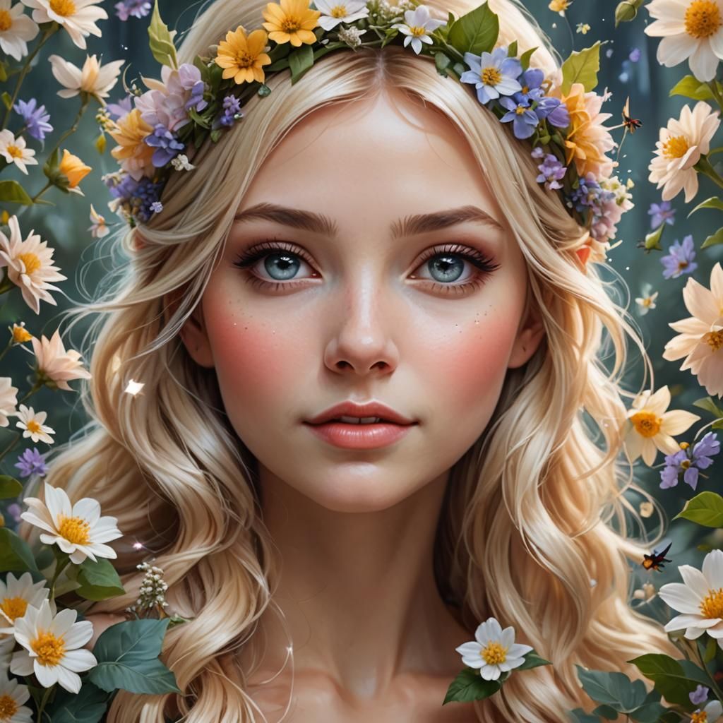 Beautiful Realistic Fairy Portrait with Flowers