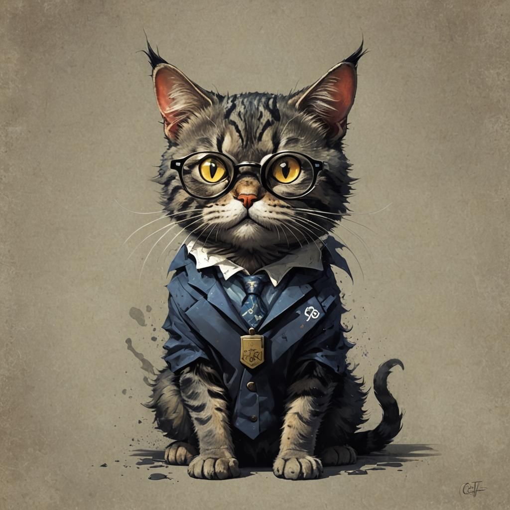 Sinister Nerd Cat Painting