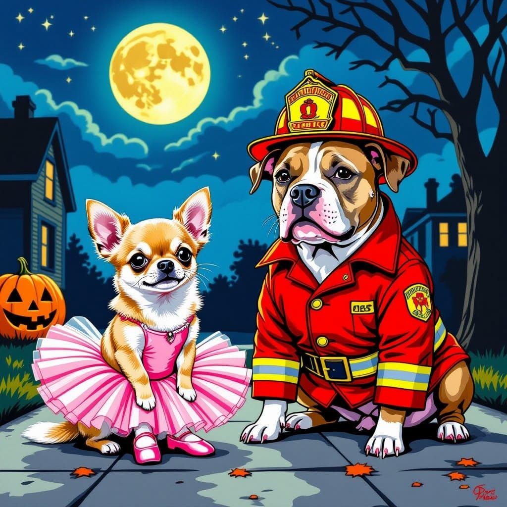 Chihuahua Ballerina & Bulldog Firefighter Halloween