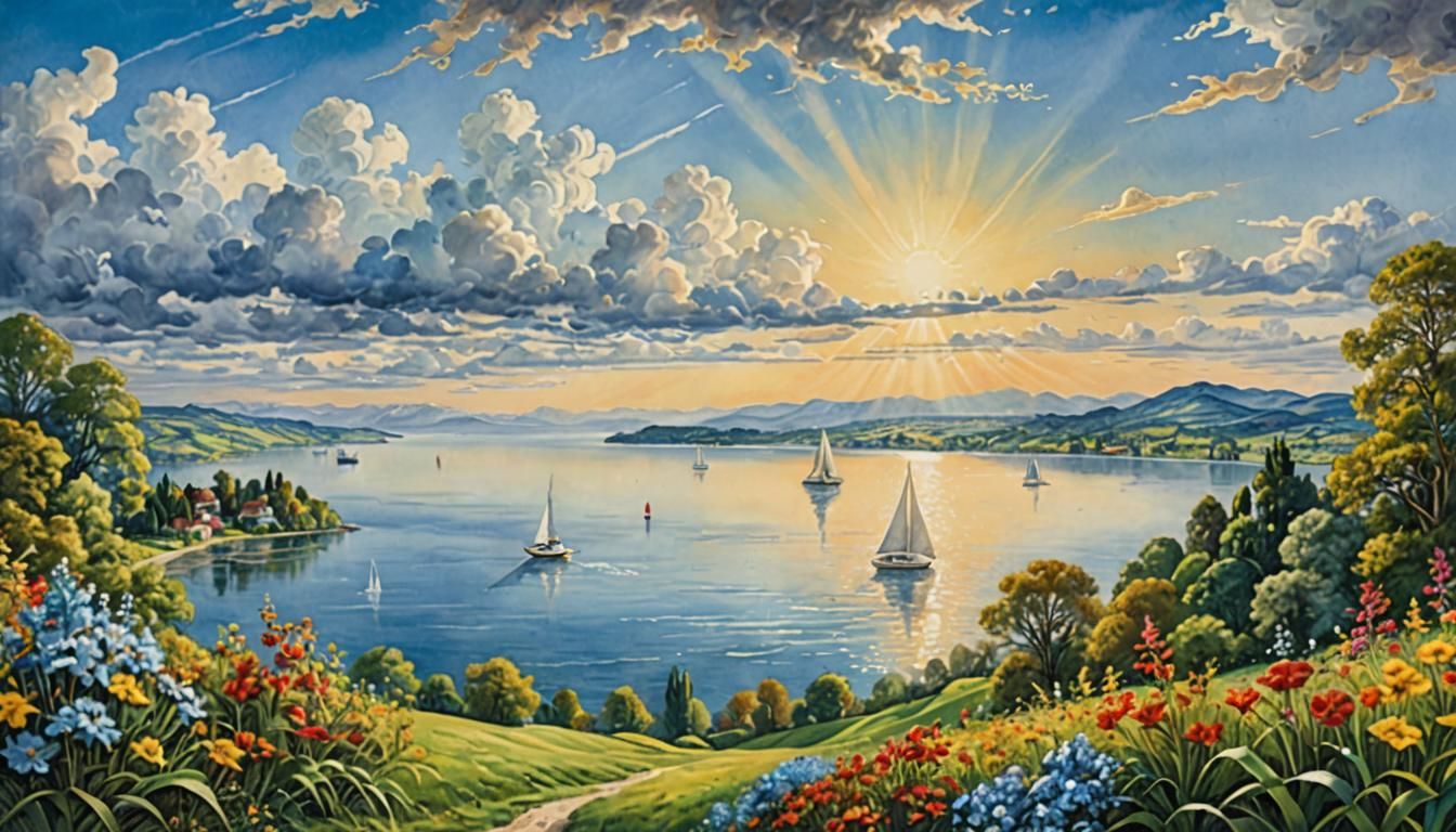 Lake Constance Impressionist Watercolor Painting