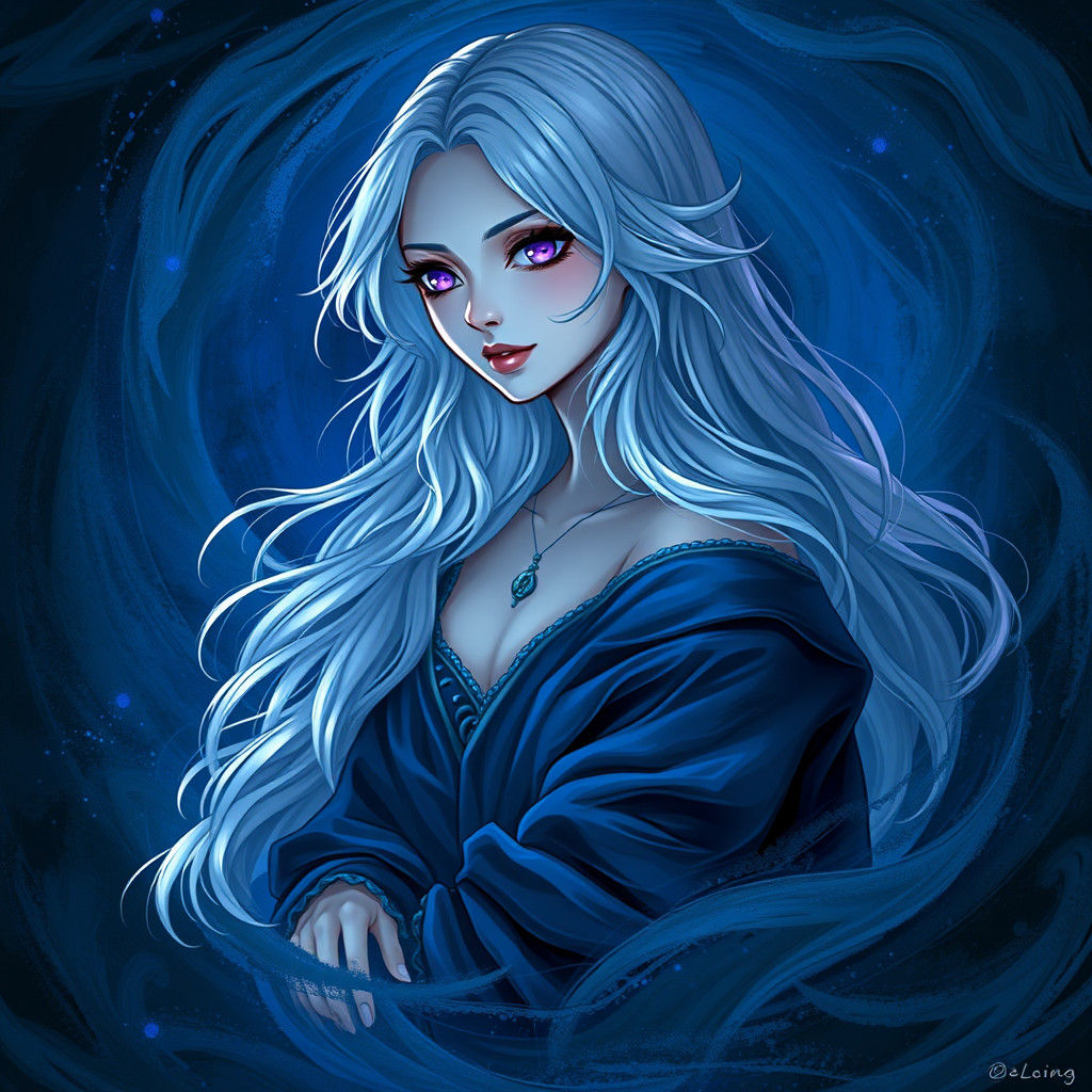 Captivating Silver-Haired Lady in Renaissance Anime Style