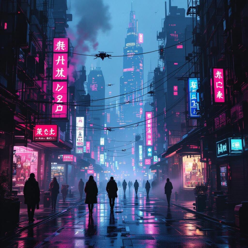 Cyberpunk Cityscape with Neon Lights