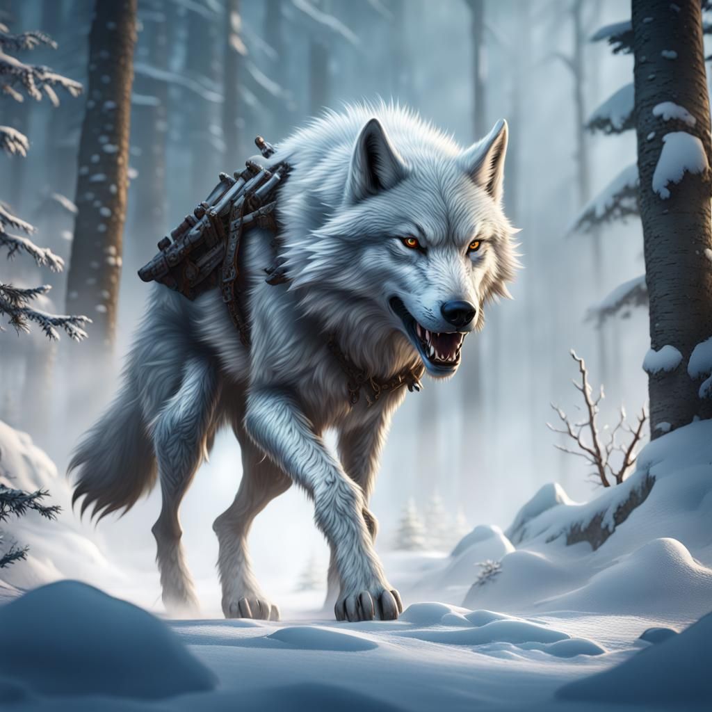 Giant Snow Wolf Hunting Prey: Fantasy Concept Art