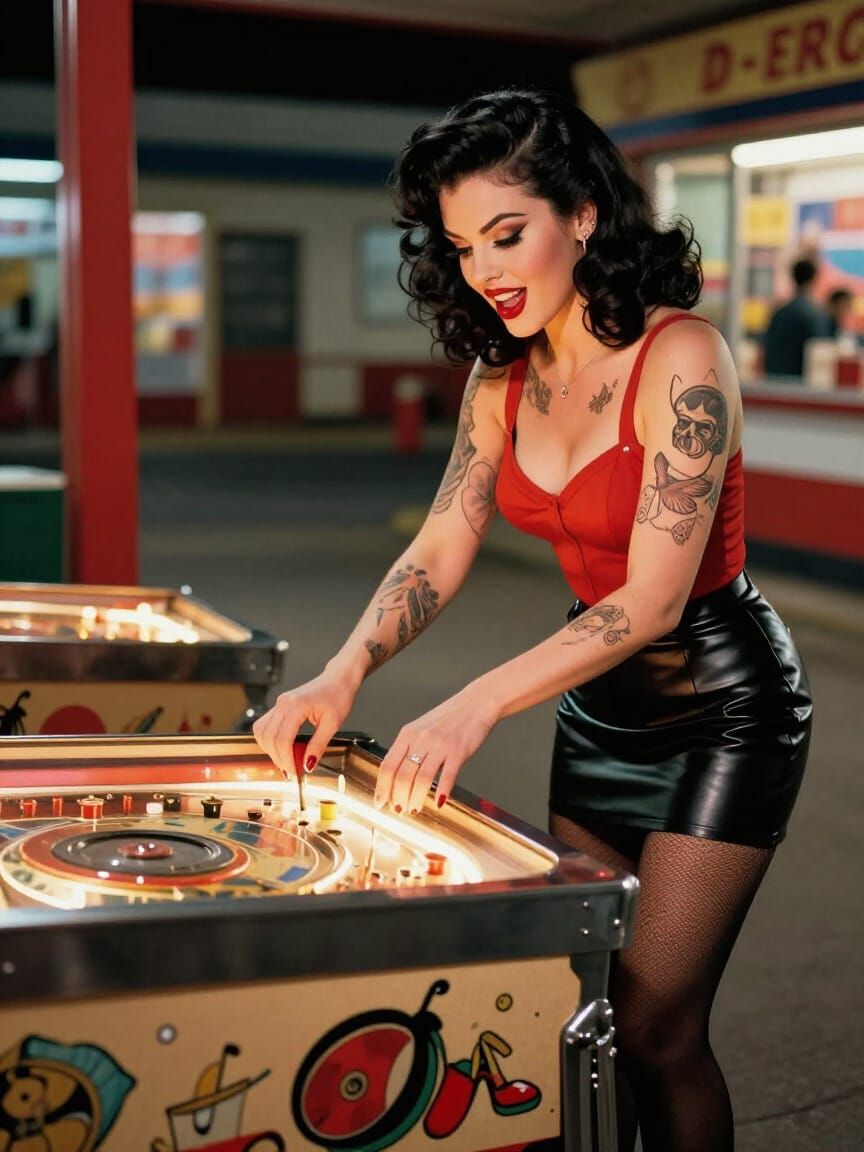 50s Pin-Up Rocker Plays Vintage Pinball