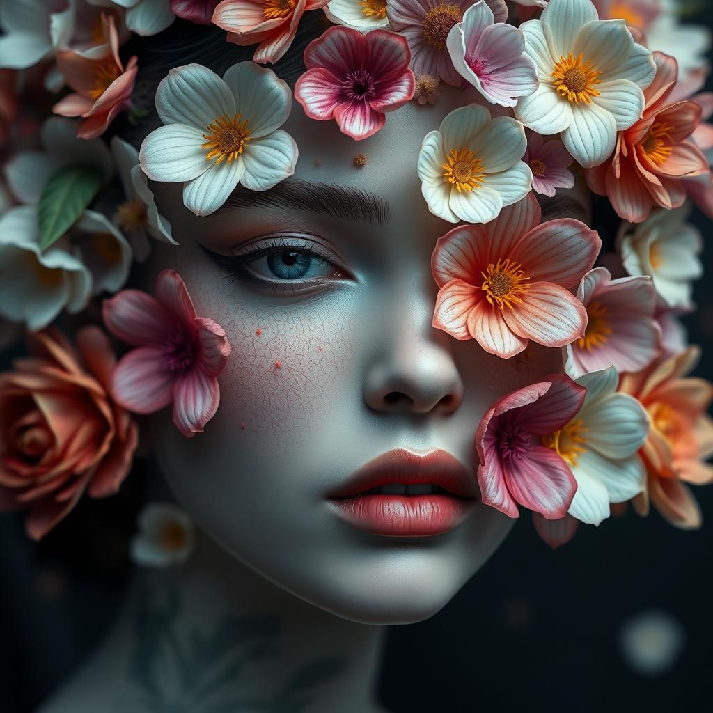 Floral Face: Intricate Art Nouveau Portrait