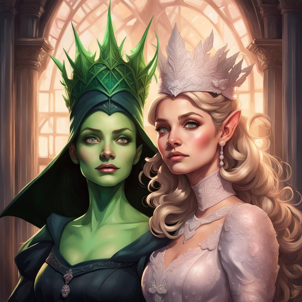 Glinda and Elphaba Portrait in Art Nouveau Style