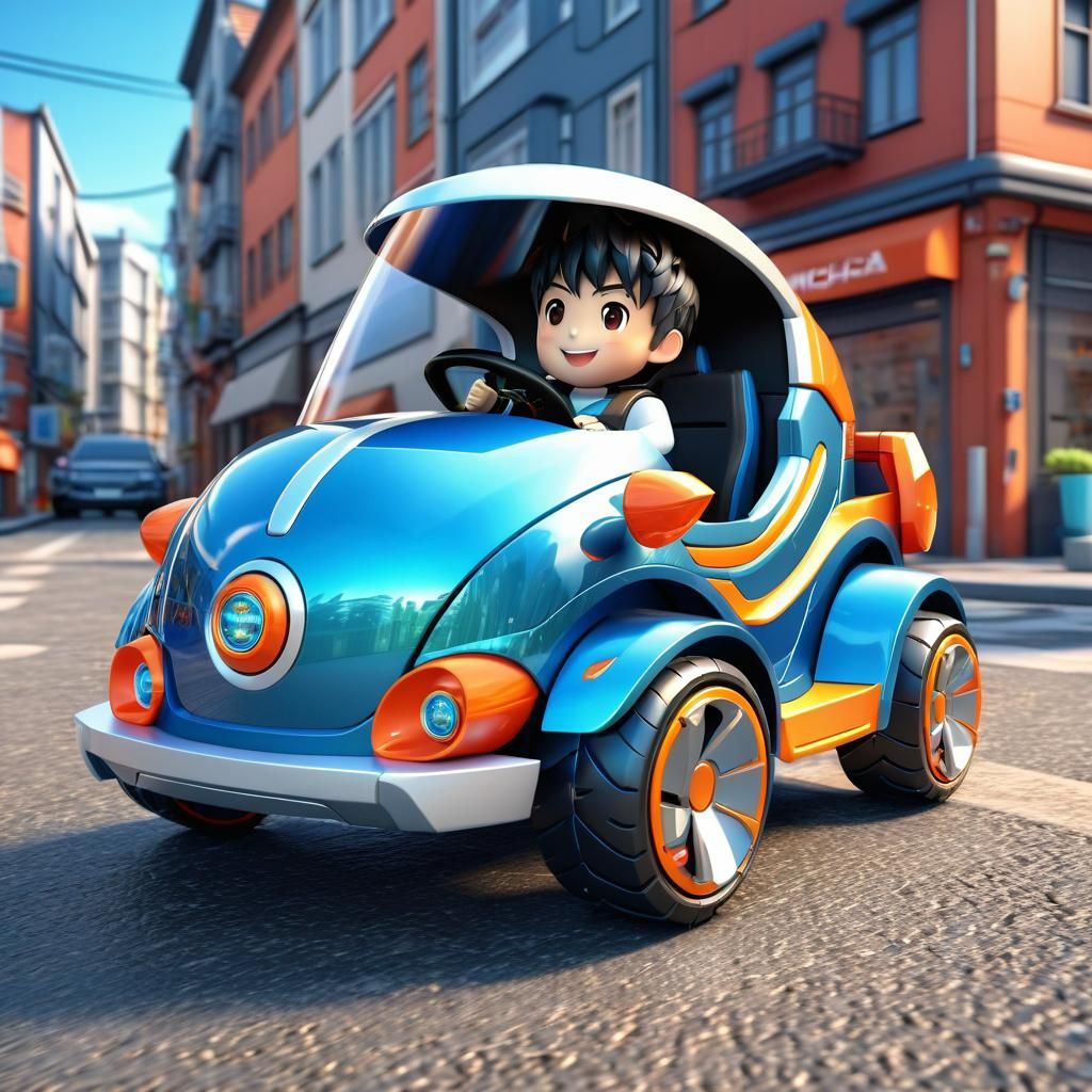 Boy and Toy Car: 3D Anime Mecha Art