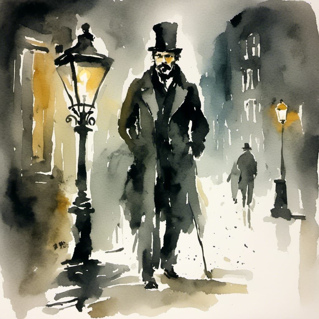 Victorian Detective in Fog-Laden London Alleyway