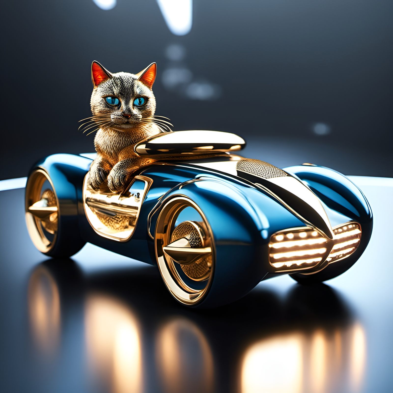 Soft Cool Fuzzy soft fuzzy Cat driving shiny metal car Unique Car fantastic hyperdetailed intricately detailed hypermod...