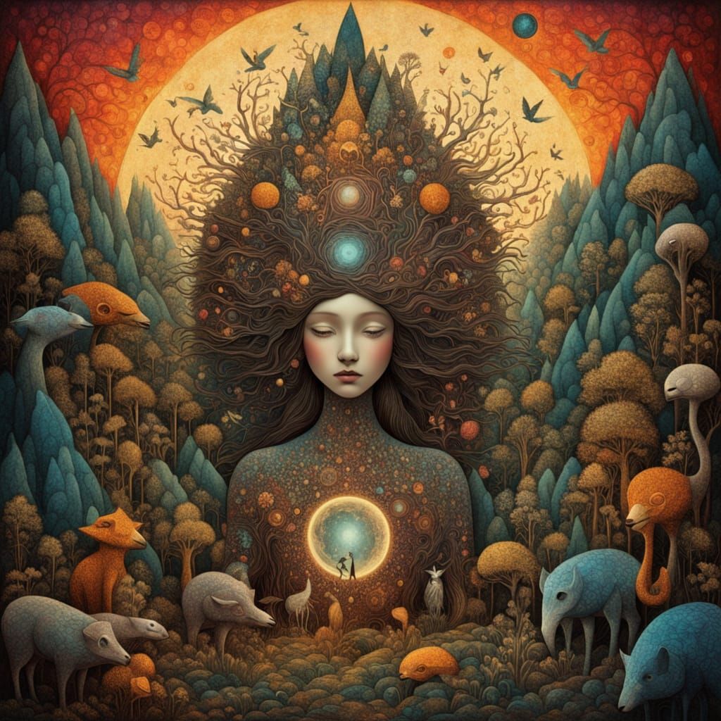 Mystical Shaman Unites Cracked Mirrors with Glowing Folklore...