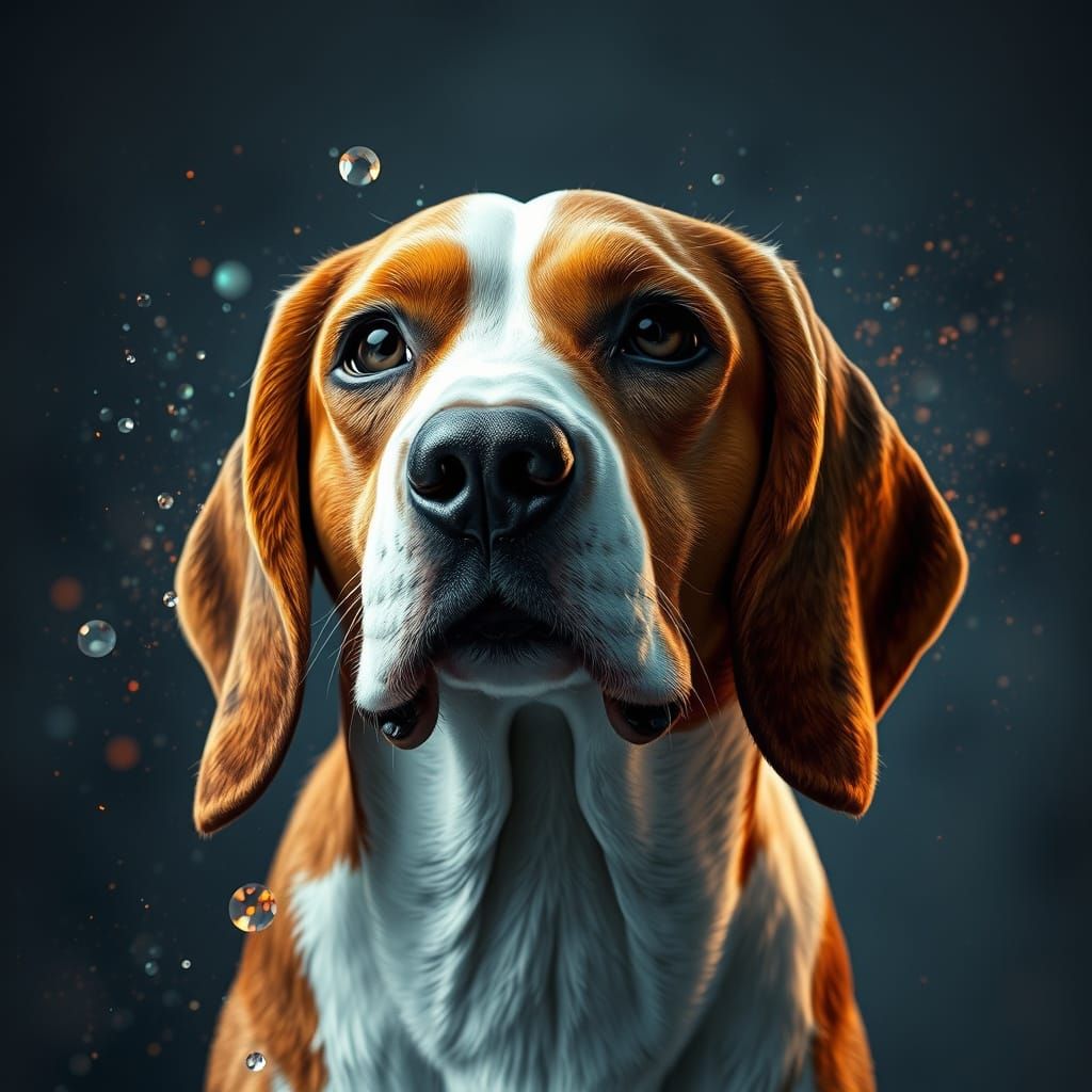 Vibrant Brown and White Beagle Portrait in Hyperrealistic Ar...