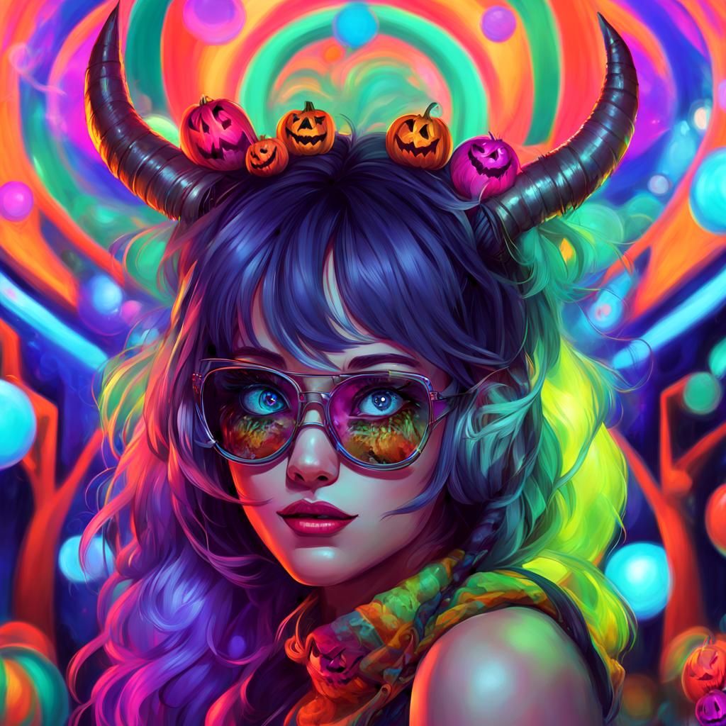 Creepy Manga Monster Girl in Neon Fantasy World