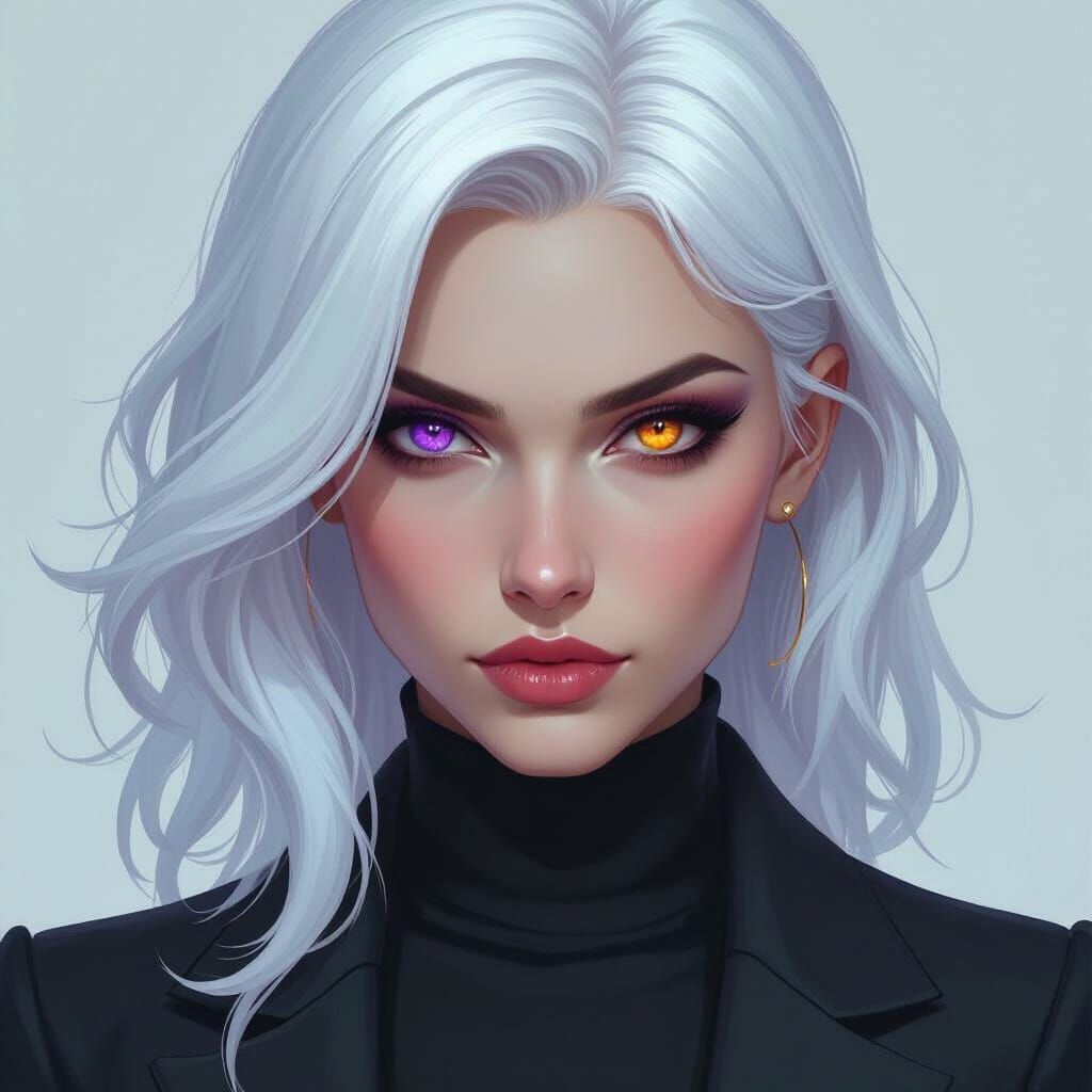 Woman with Glowing Hair and Heterochromatic Eyes