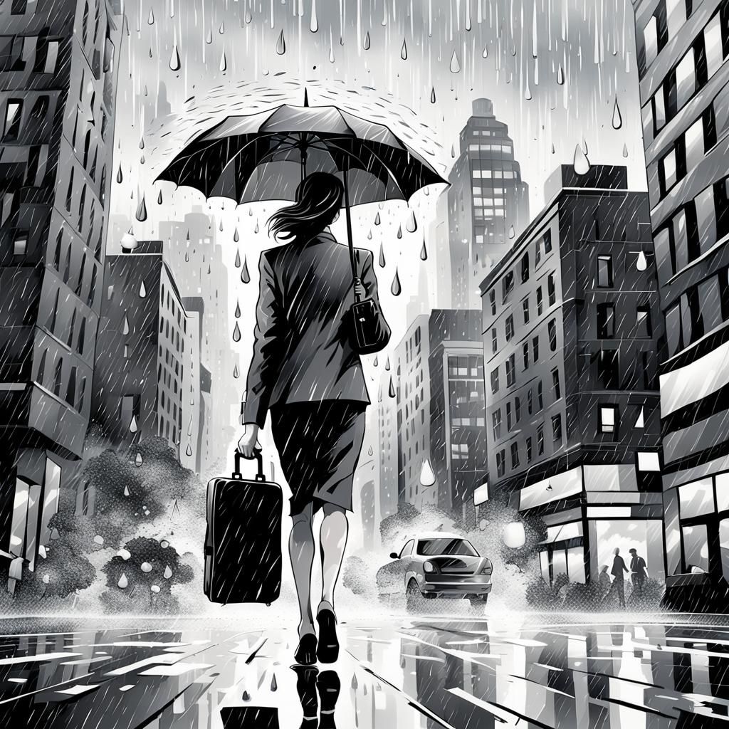 Rainy City Rush: Vector Art in Manga Style