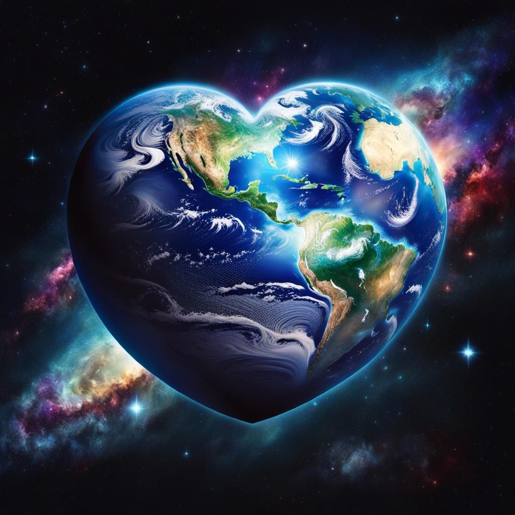 Heart-Shaped Earth in Space: Digital Matte Painting