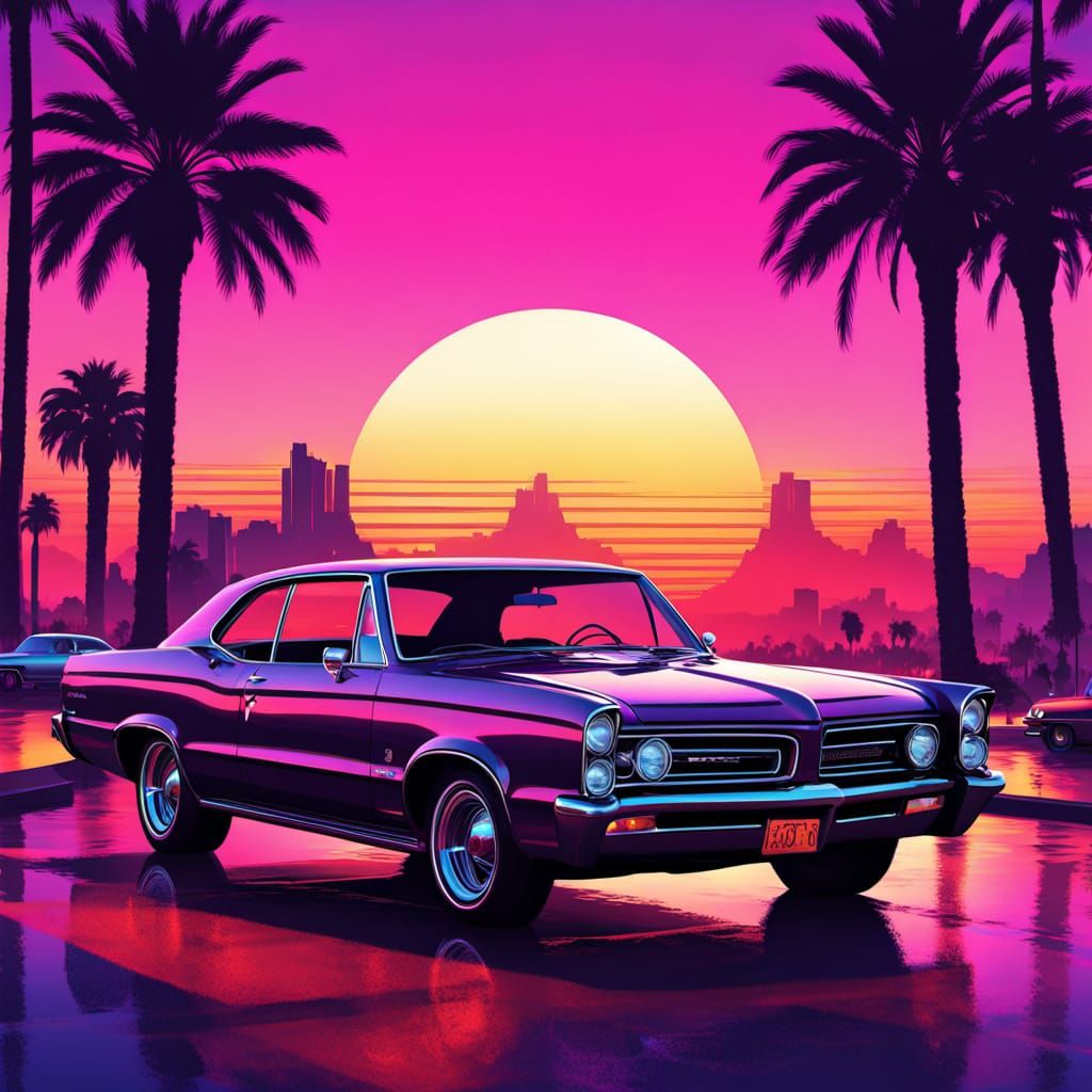 Couple's Sunset Drive in a Vintage GTO