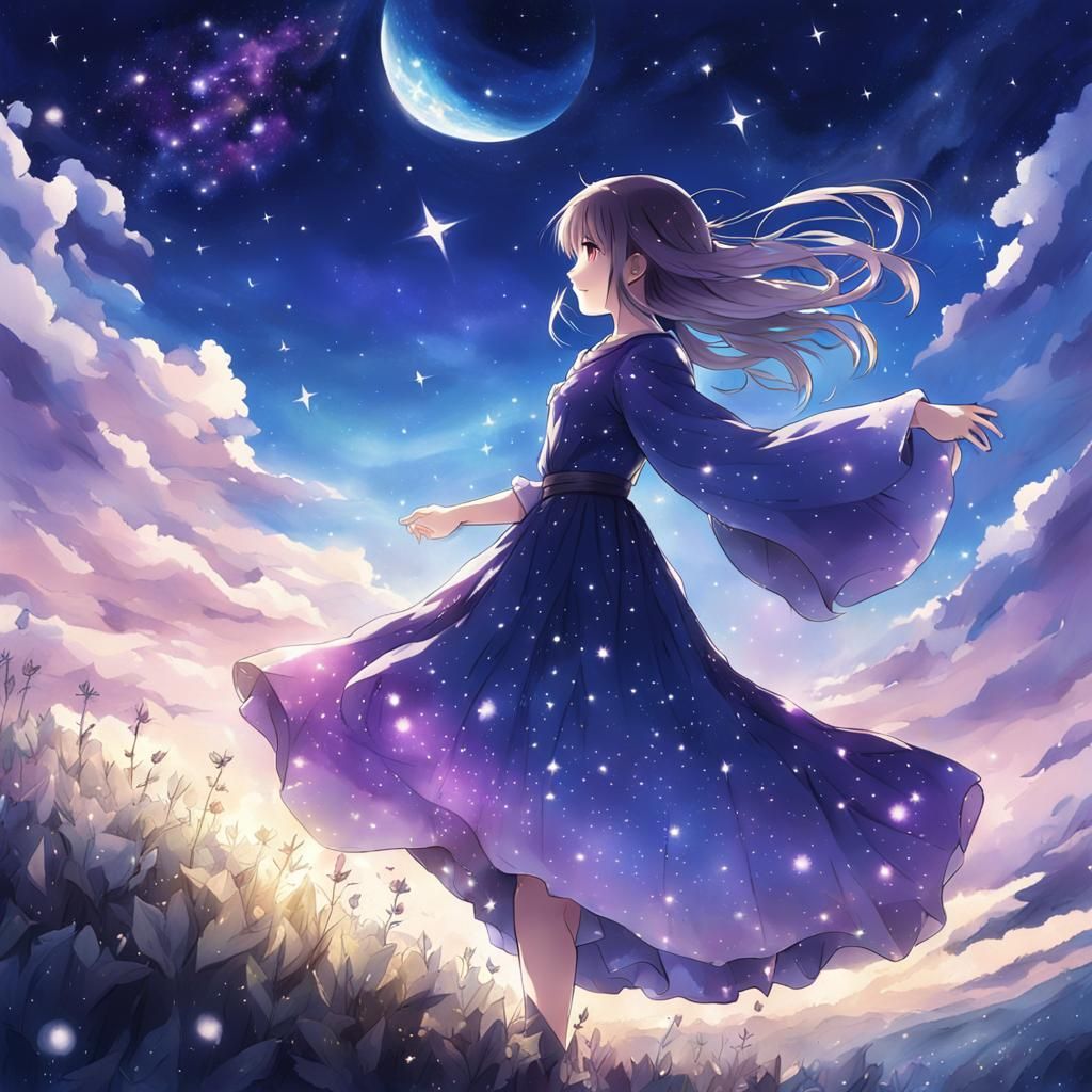 Anime Style Girl Reaching for Stars