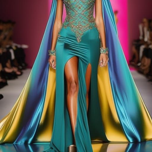 Futuristic High Fashion Evening Gown in Neon Colors