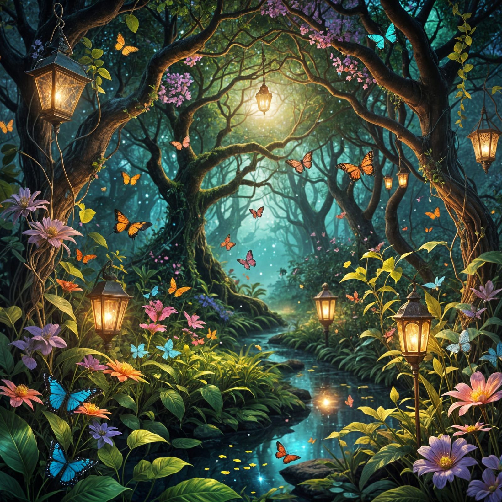 Enchanted Tropical Oasis in Whimsical Style