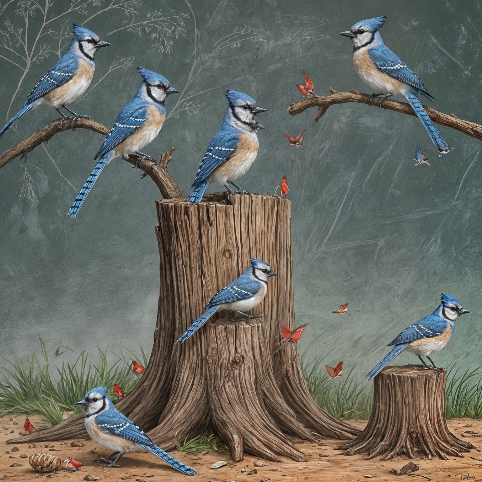 Blue Jay Presents Cartoon Bird Union Meeting