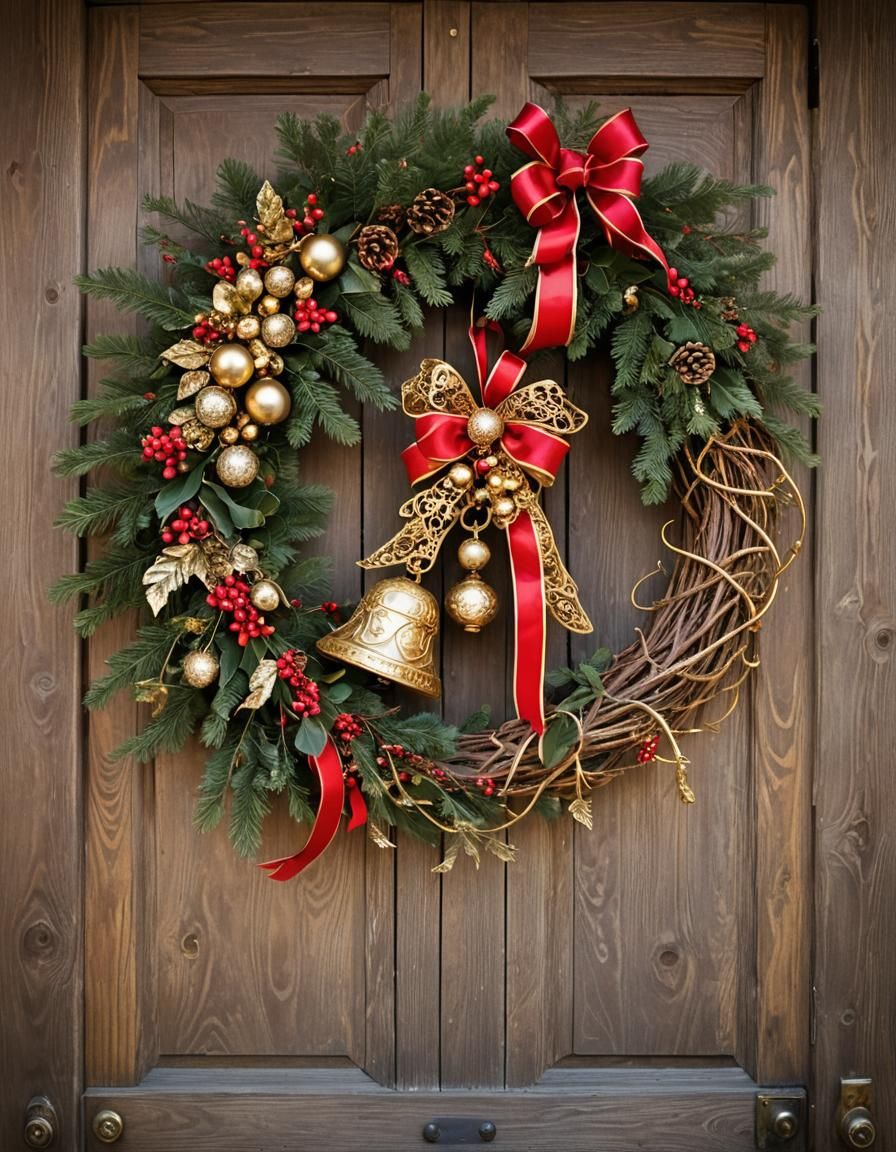 Luxurious Christmas Wreath with Red and Gold Ornaments