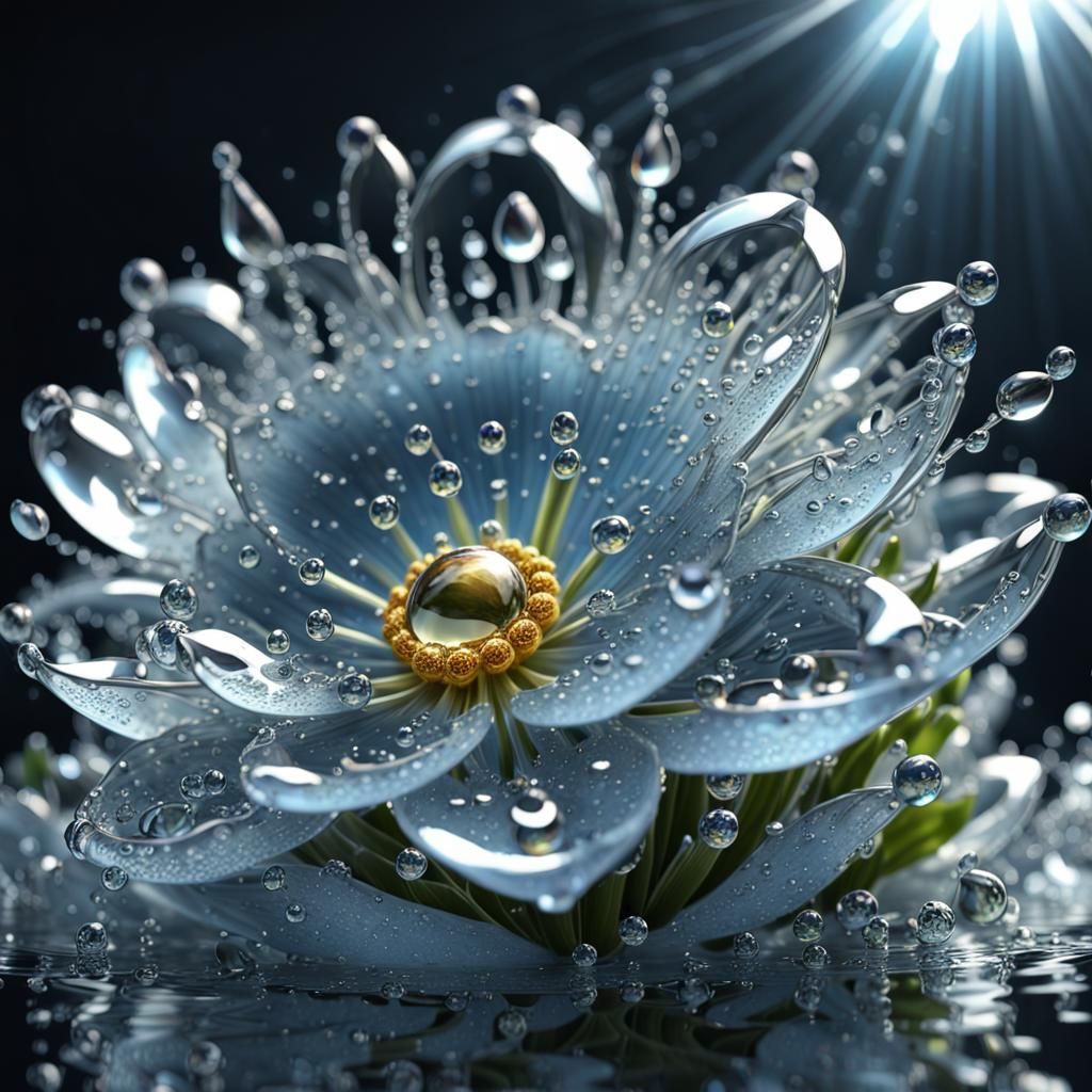 Water Droplet Flowers: Liquid Diadem in 3D Render