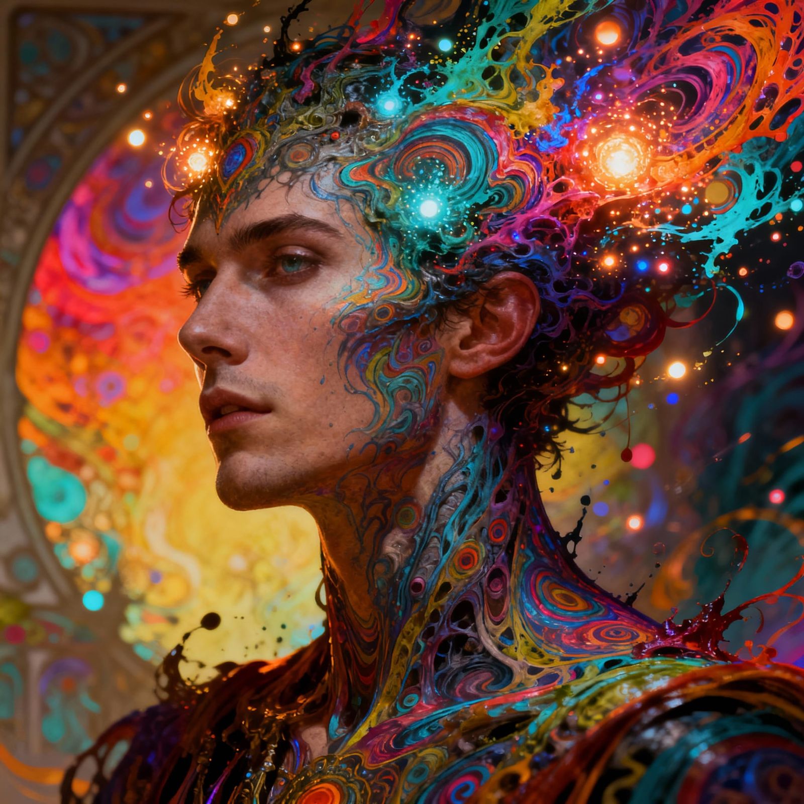 Psychedelic Mayhem Portrait in Dynamic Triadic Colors