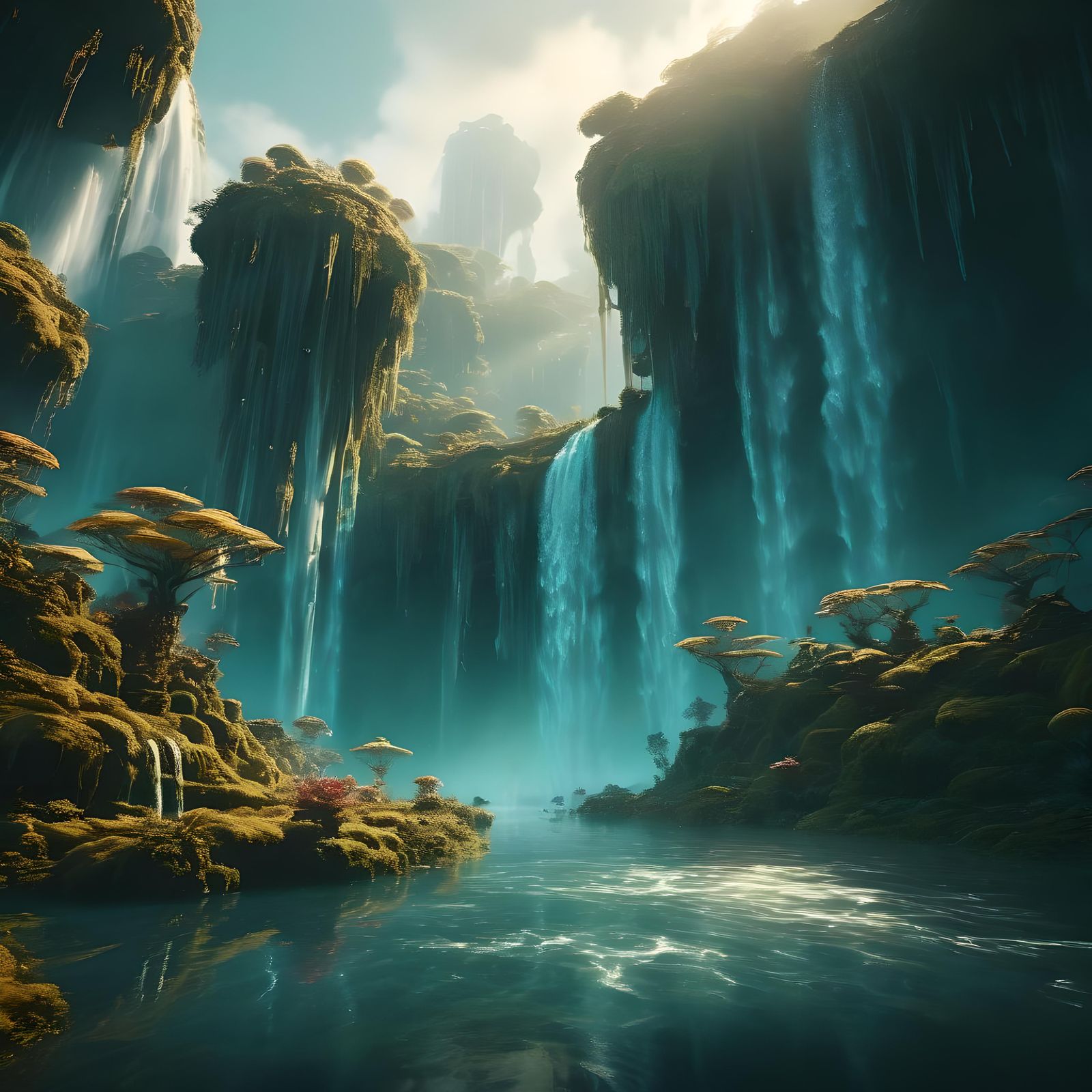 Surreal Dreamscape with Floating Islands and Waterfalls